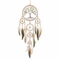 Attrape-rêves 40 x 95 cm en corde beige à plumes décor mural bohème