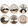 Lot de 6 décorations murales rondes diamètre 30 cm en bois naturel noir style nature