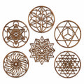 Lot de 6 décorations murales 30 cm en bois brun motifs géométriques style bohème