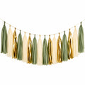 Guirlande à pompons 200 cm en papier vert sauge crème doré décorative