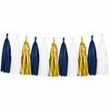 Guirlande à pompons 300 cm papier bleu marine blanc doré décoration de fête