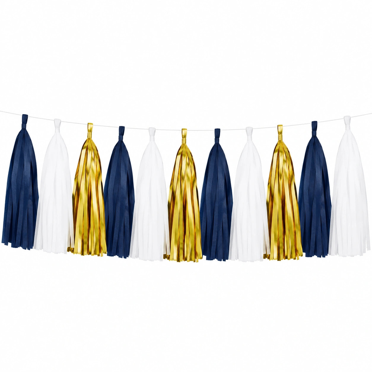 Guirlande à pompons 300 cm papier bleu marine blanc doré décoration de fête