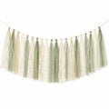 Guirlande décorative à franges 150 x 45 cm en tulle et dentelle vert sauge crème