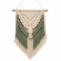 Tenture murale macramé 50 x 85 cm en coton écru et vert sauge style bohème