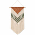 Tenture murale 50 x 90 cm en coton écru terracotta et vert style bohème à franges