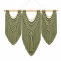Tenture murale macramé 80 x 100 cm en coton vert sauge avec franges style bohème