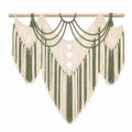 Tenture murale en macramé 120 x 100 cm coton écru et vert style bohème