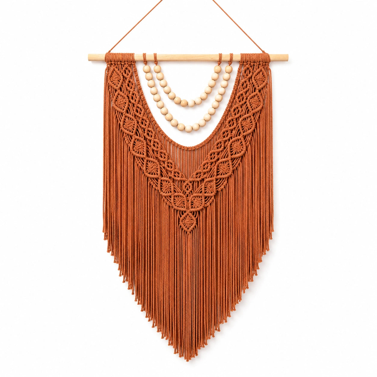 Tenture murale en macramé 65 x 110 cm coton terracotta style bohème