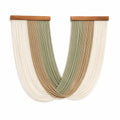 Tenture murale 70 x 100 cm en cordons de coton écru beige vert avec barres en bois style bohème