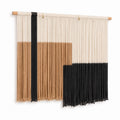 Tenture murale 100 x 95 cm en corde de coton beige marron noir style bohème