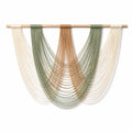 Tenture murale 120 x 100 cm en cordons textiles vert beige camel style bohème