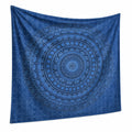 Tapisserie murale 150 cm x 150 cm en polyester bleu motif mandala décoratif
