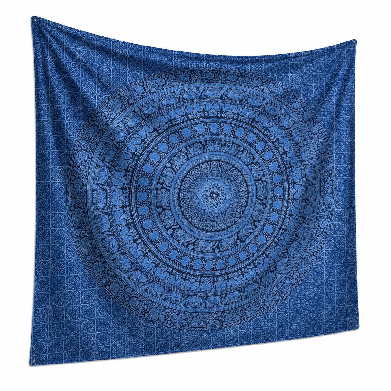Tapisserie murale 150 cm x 150 cm en polyester bleu motif mandala décoratif