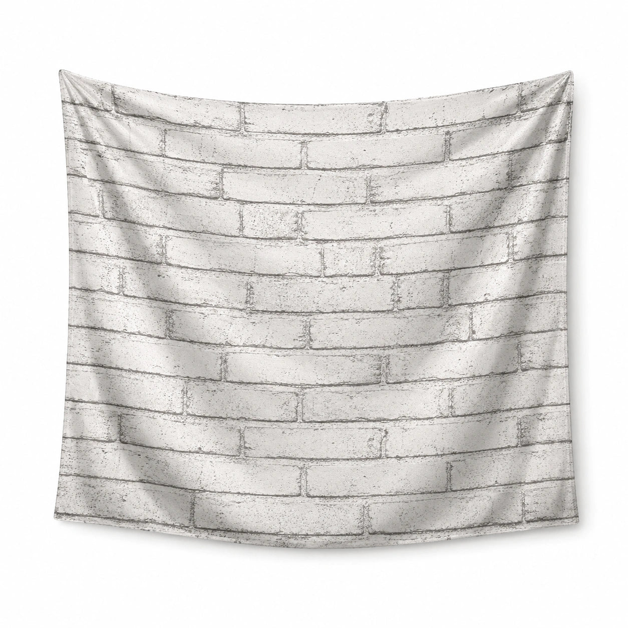 Tapisserie murale 150 x 130 cm en polyester blanc gris motif briques style industriel
