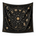 Tenture murale 150 x 150 cm en polyester noir et doré motif astrologique décoratif